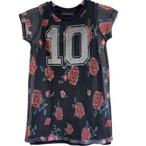 DEREK HEART Navy Blue & Red Floral #10 Mesh Dress - Girl's 7/8